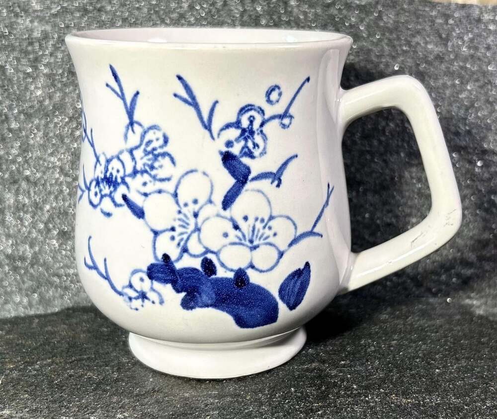 Vintage John Buck Korea Flow Blue Cherry Blossom Bone China Coffee Cup Mug